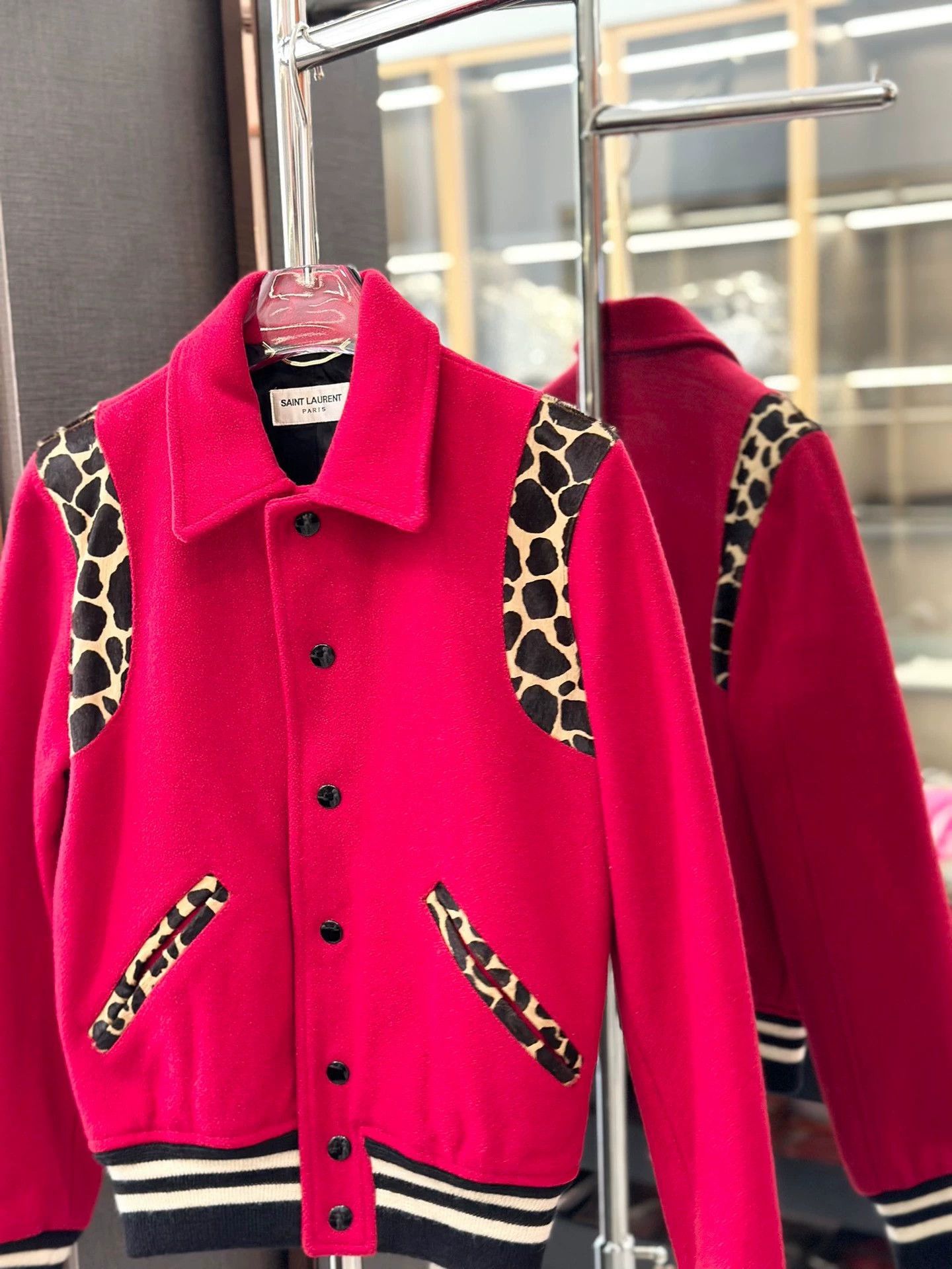 Saint Laurent Paris Saint Laurent Paris Red leopard print baseball jacket Size US XS / EU 42 / 0 - 4 Thumbnail