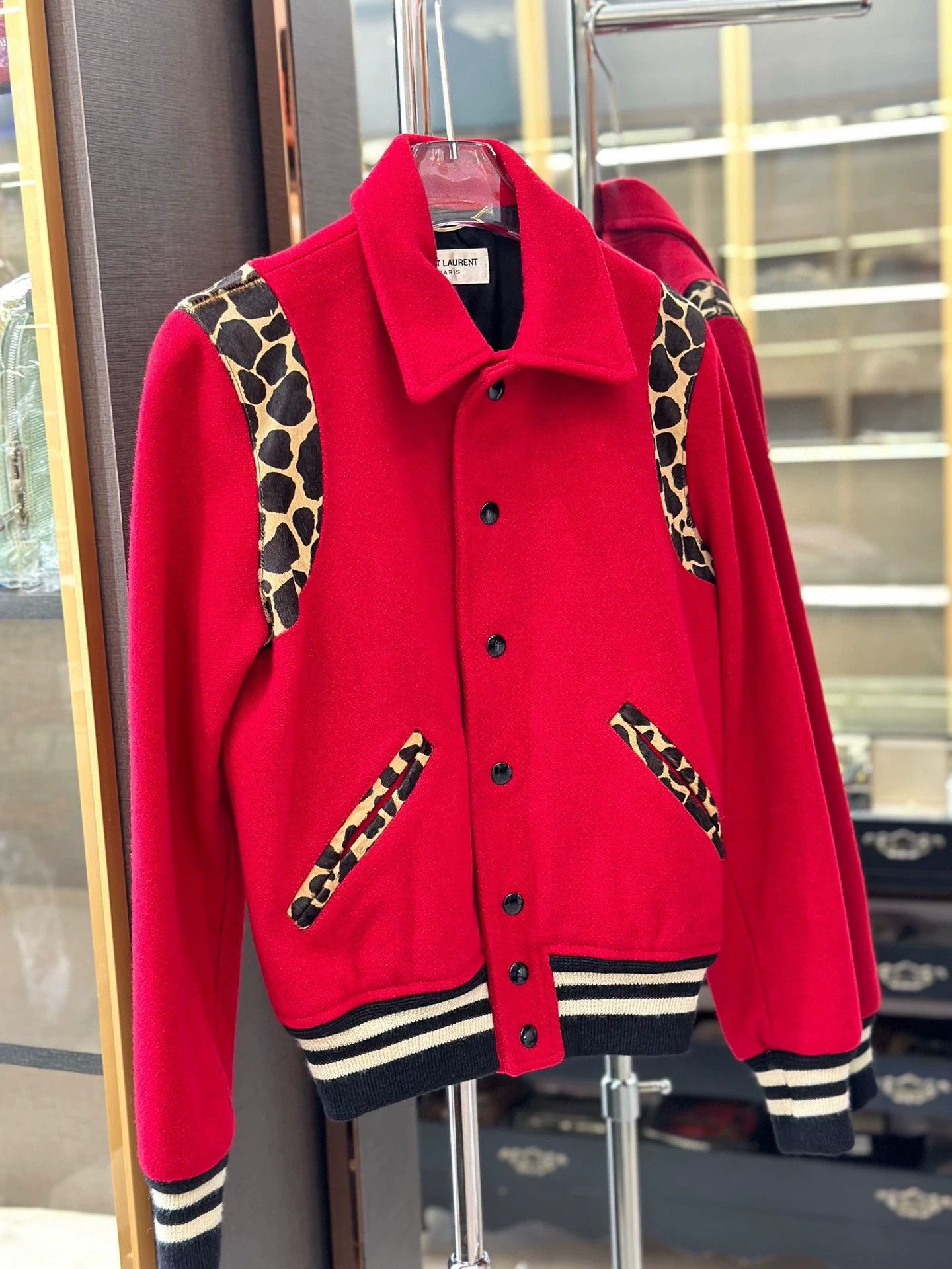 Saint Laurent Paris Saint Laurent Paris Red leopard print baseball jacket Size US XS / EU 42 / 0 - 2 Thumbnail