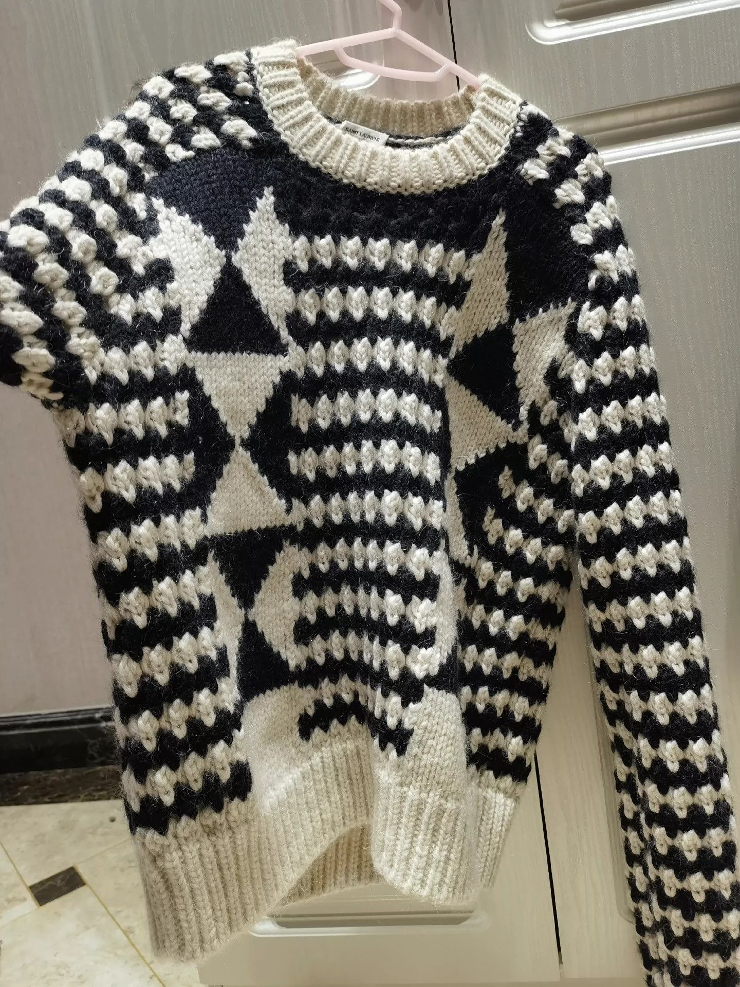 Saint Laurent Paris Saint Laurent Paris Black and white long sleeved knitted sweater Size US L / EU 52-54 / 3 - 5 Thumbnail