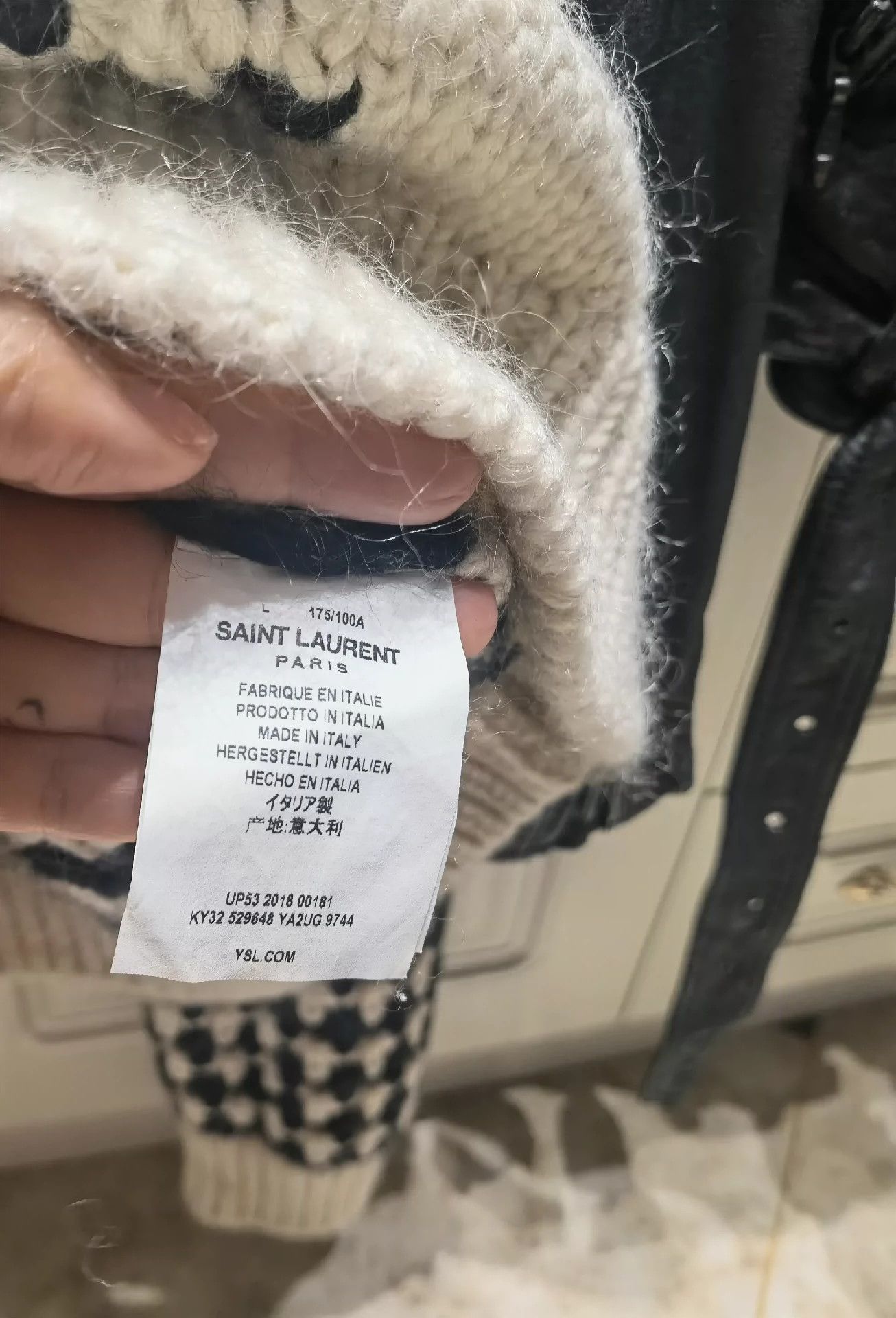 Saint Laurent Paris Saint Laurent Paris Black and white long sleeved knitted sweater Size US L / EU 52-54 / 3 - 3 Thumbnail