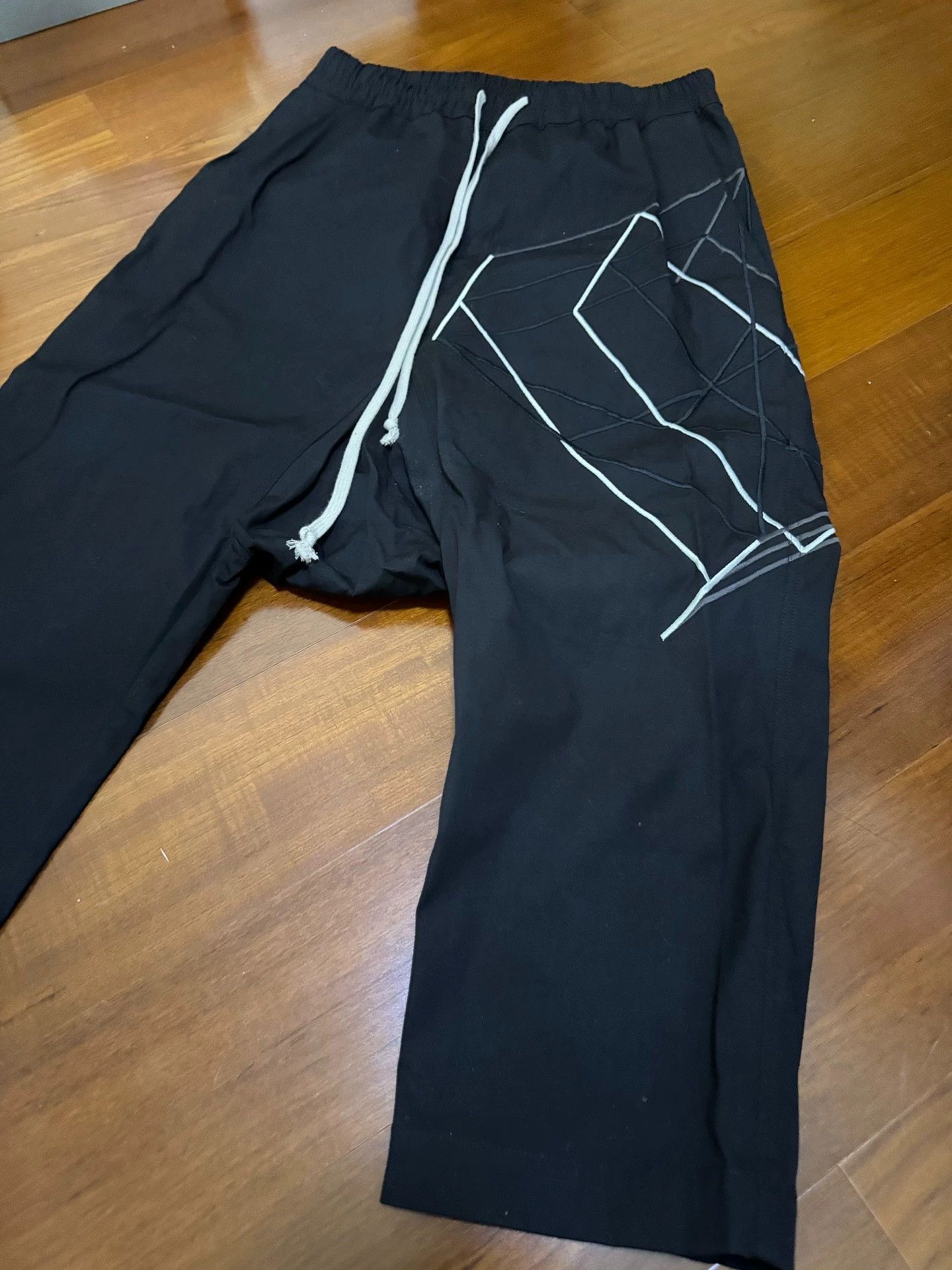 Rick owens Geometric embroidered black crotch pants