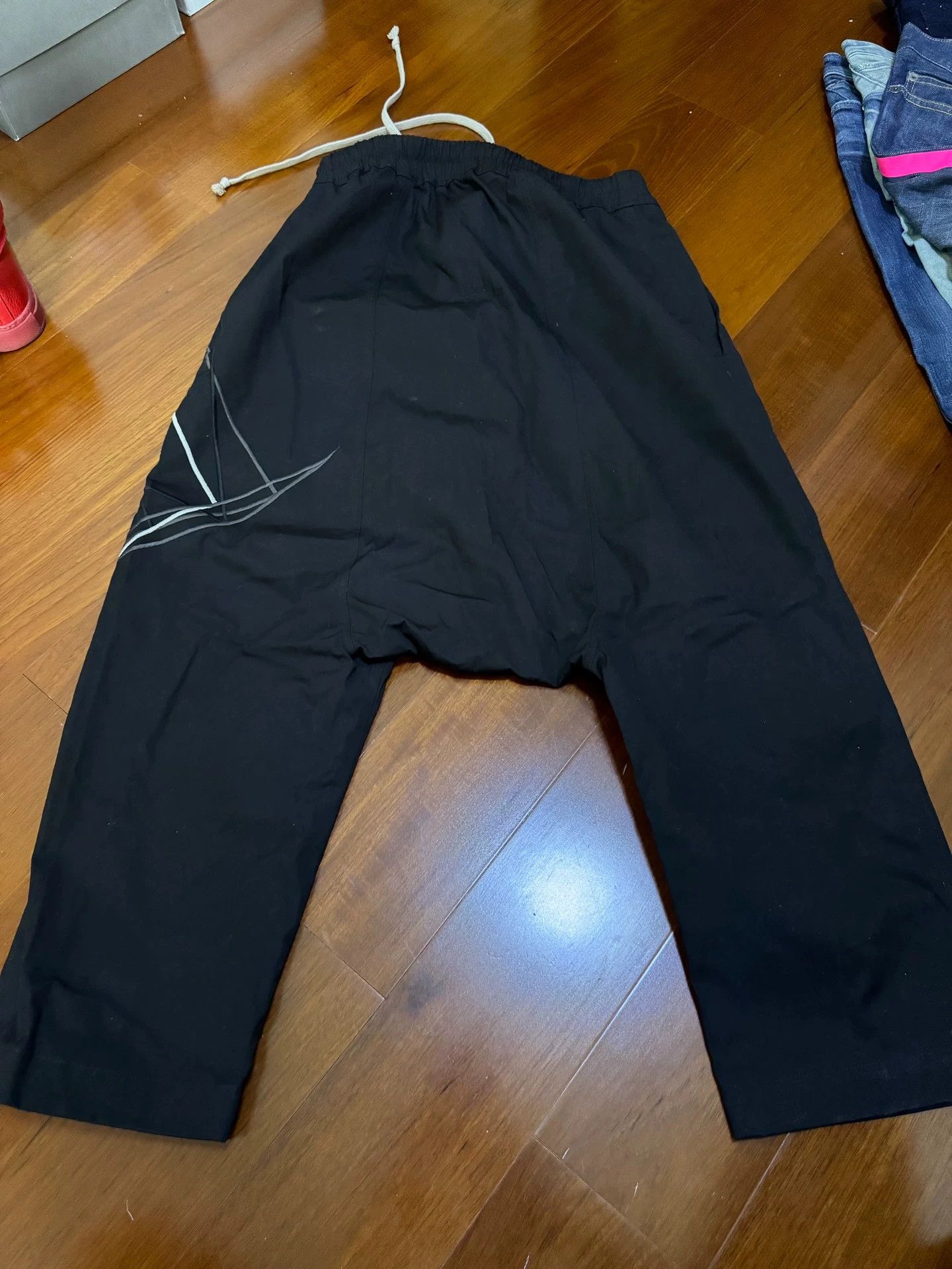 Rick owens Geometric embroidered black crotch pants