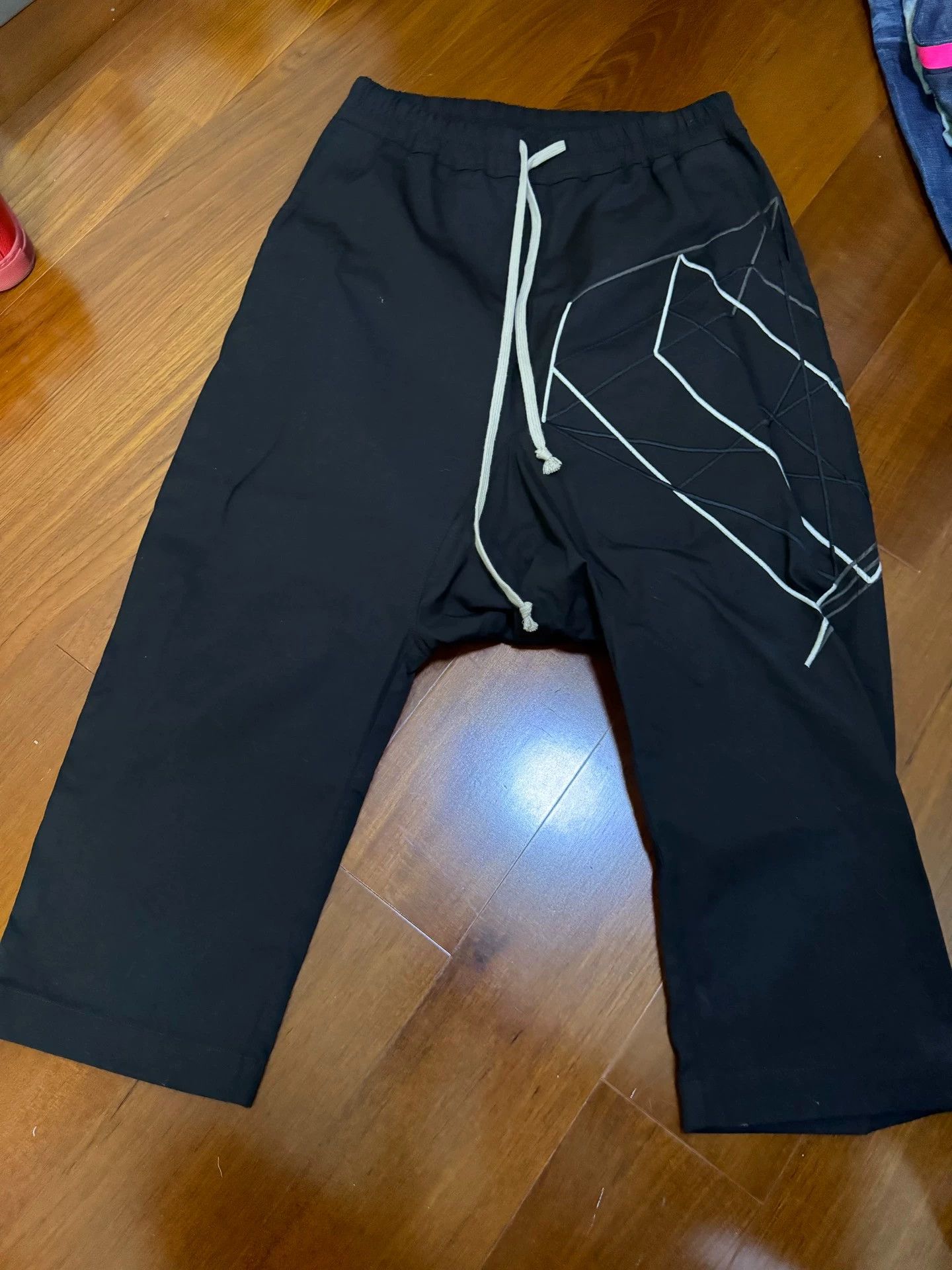 Rick owens Geometric embroidered black crotch pants