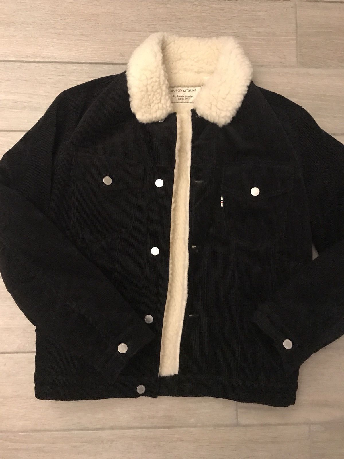 Maison Kitsune Corduroy Cord Shearling Trucker Jacket Black Sherpa Grailed