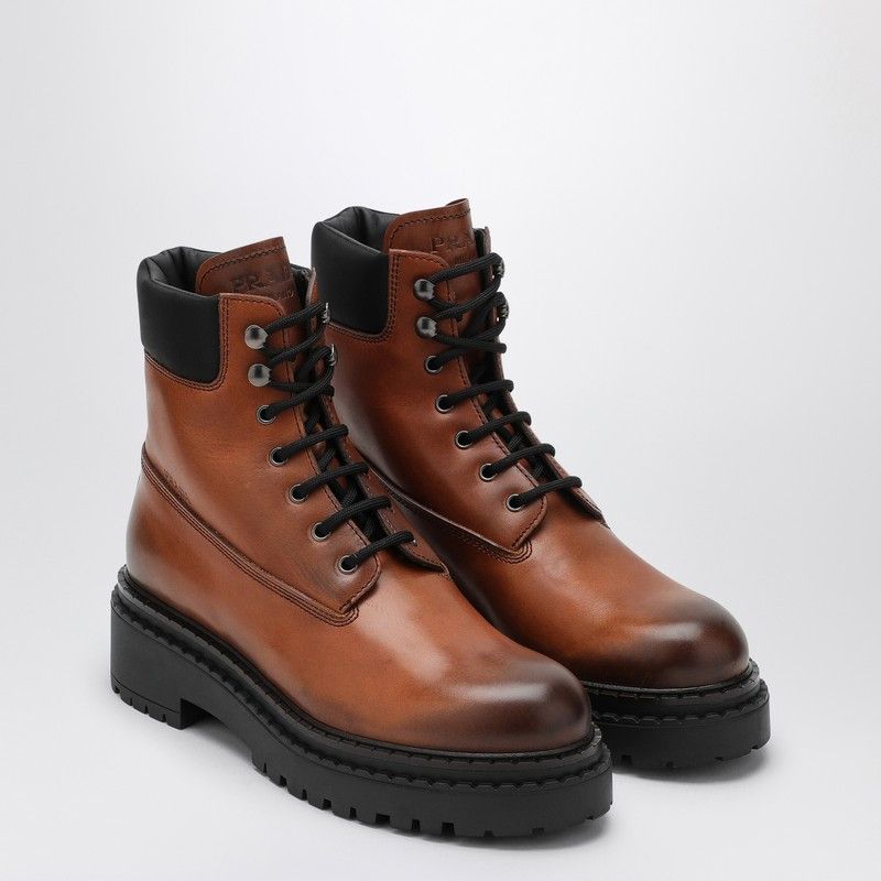 Prada Prada Cognac-Coloured Ankle Boots In Leather And Re-Nylon Size US 6 / IT 36 - 2 Thumbnail
