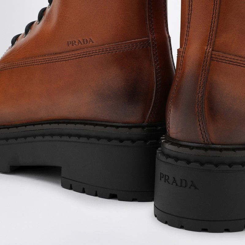 Prada Prada Cognac-Coloured Ankle Boots In Leather And Re-Nylon Size US 6 / IT 36 - 5 Thumbnail