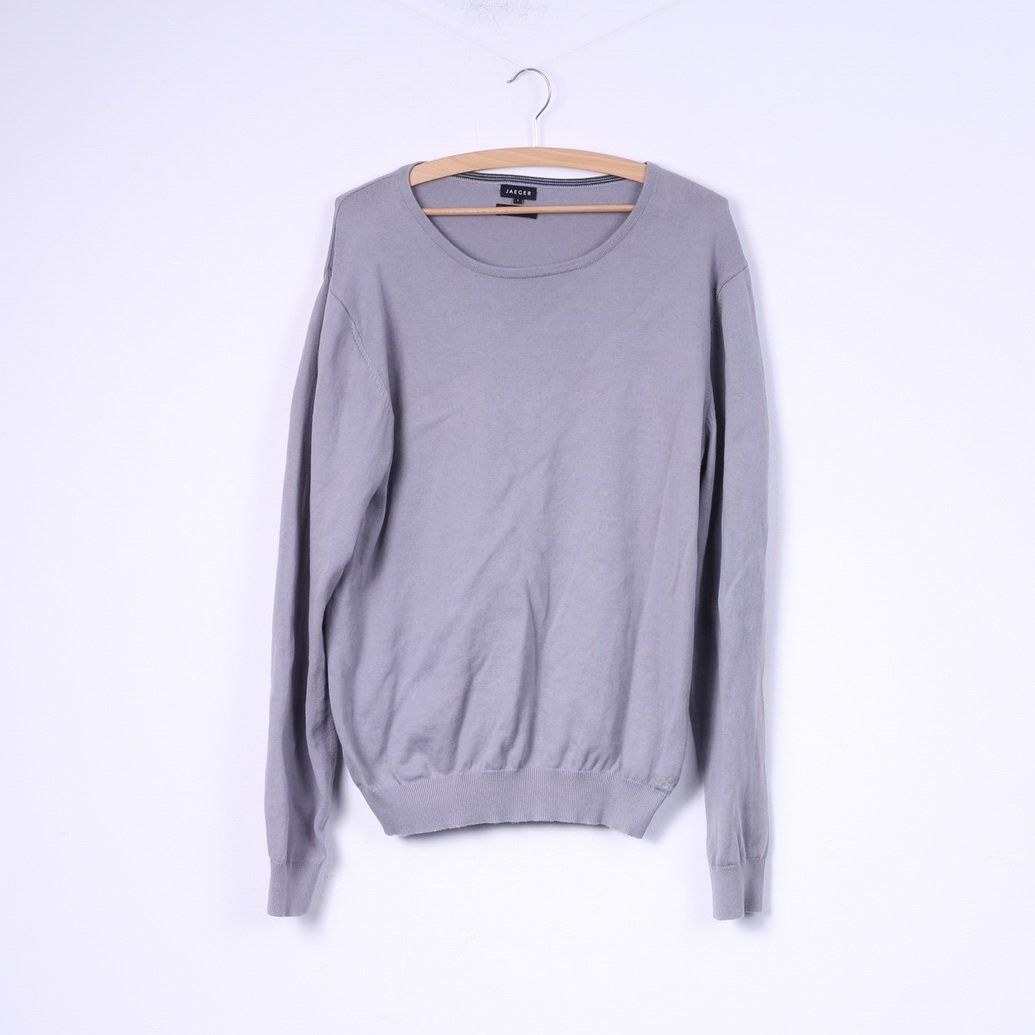 Jaeger Jaeger Mens L Jumper Sweater Grey Cotton Cashmere Blend Crew Neck Top 3142 Grailed