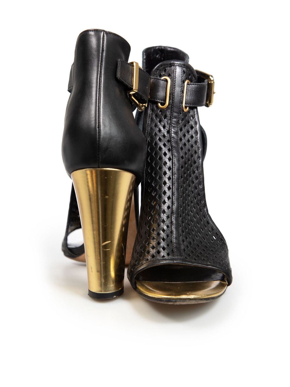 Balmain Black Leather Perforated Sandals Size US 10 / IT 40 - 3 Thumbnail