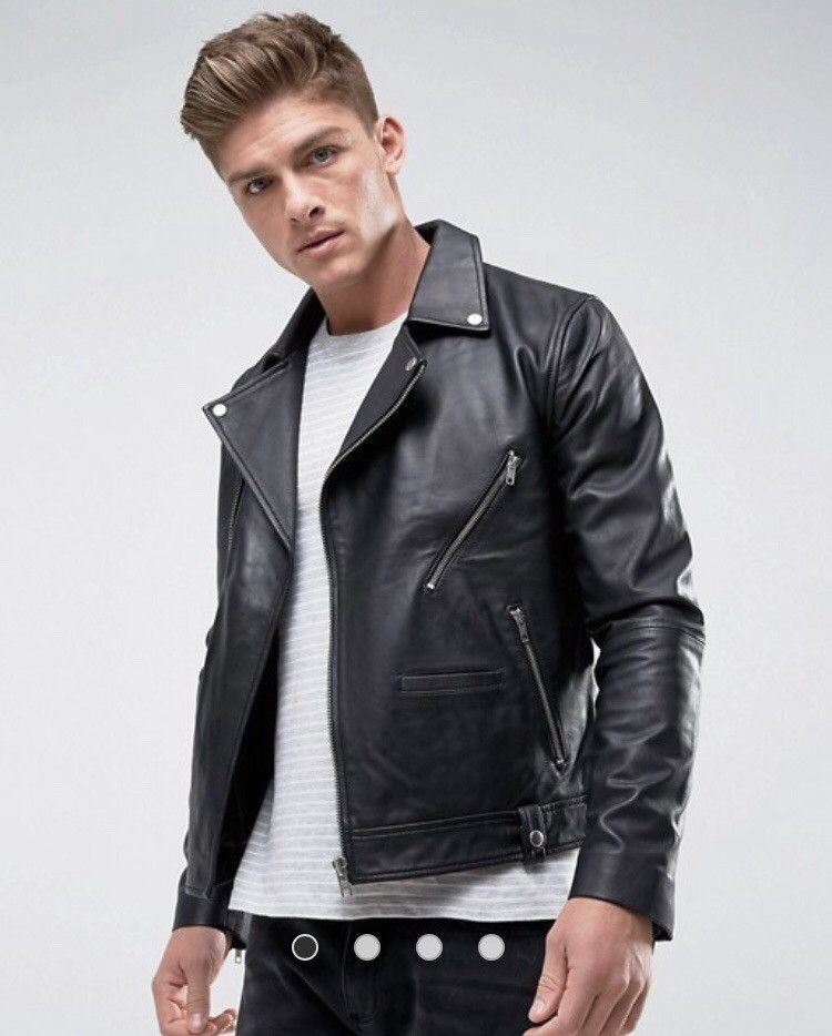 Barney's originals real leather biker jacket best sale