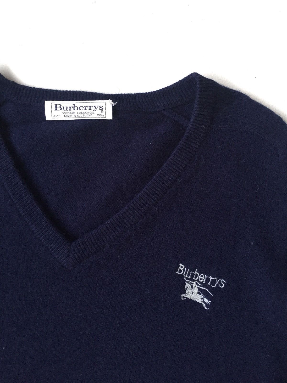 Burberry Vintage Burberrys ™️ Logo Pure Lambswool Navy Jumper Size US L / EU 52-54 / 3 - 1 Thumbnail
