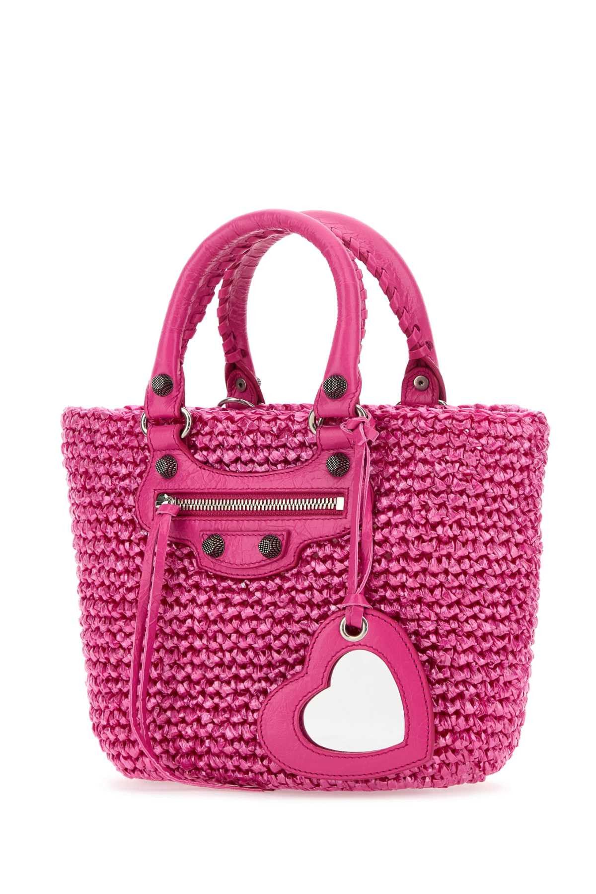 Balenciaga Fuchsia Raffia Small Le Cagole Panier Handbag Size ONE SIZE - 2 Thumbnail