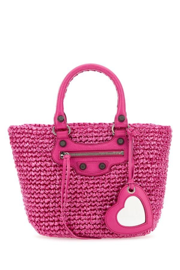 Balenciaga Fuchsia Raffia Small Le Cagole Panier Handbag Size ONE SIZE - 3 Thumbnail