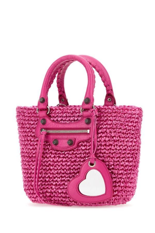 Balenciaga Fuchsia Raffia Small Le Cagole Panier Handbag Size ONE SIZE - 4 Thumbnail