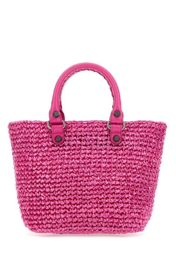 Balenciaga Fuchsia Raffia Small Le Cagole Panier Handbag Size ONE SIZE - 5 Thumbnail