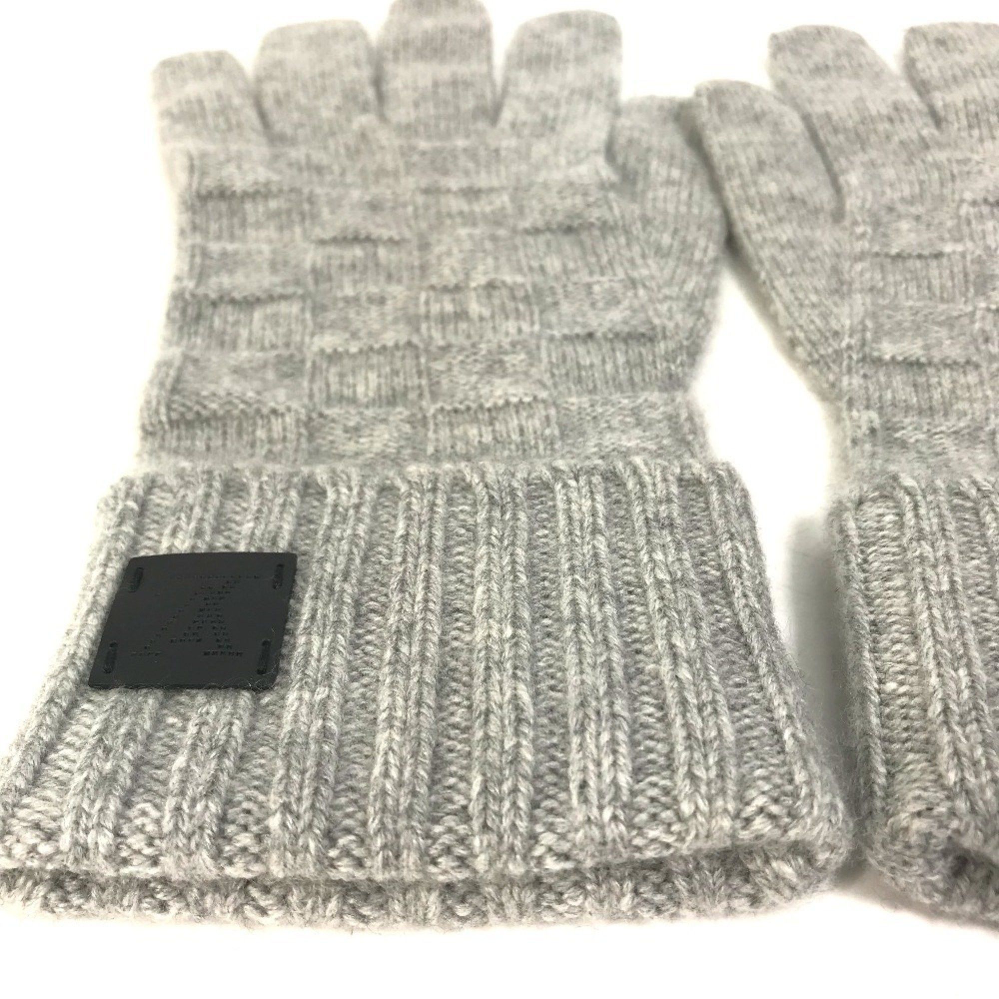 Louis Vuitton LOUIS VUITTON M72679 Damier Leather Patch Gon Helsinki Gloves ada Cashmere Men's Grey Size ONE SIZE - 3 Thumbnail