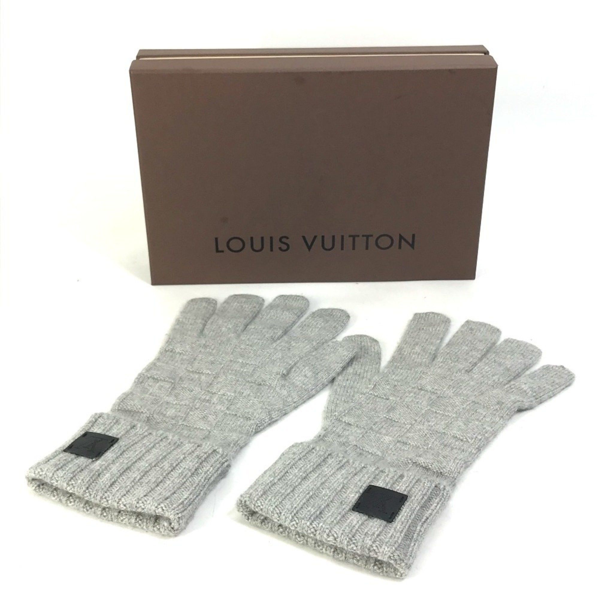 Louis Vuitton LOUIS VUITTON M72679 Damier Leather Patch Gon Helsinki Gloves ada Cashmere Men's Grey Size ONE SIZE - 10 Thumbnail