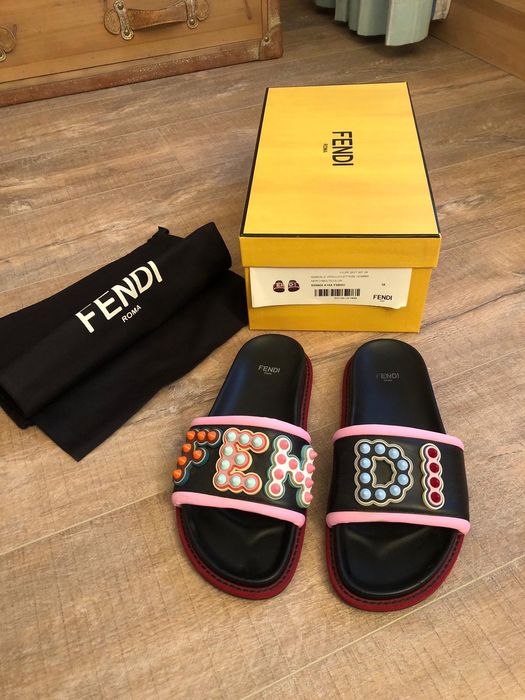 Fendi Fendi Studded Logo Slides Grailed