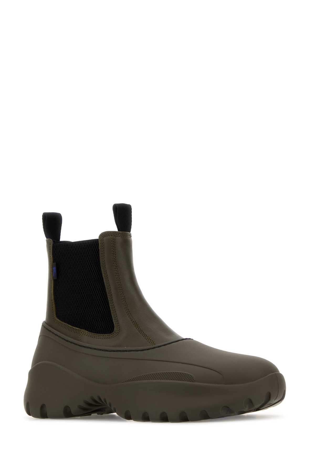 Burberry Olive Green Leather And Rubber Chelsea Scoot Ankle Boots Size US 11 / EU 44 - 2 Thumbnail