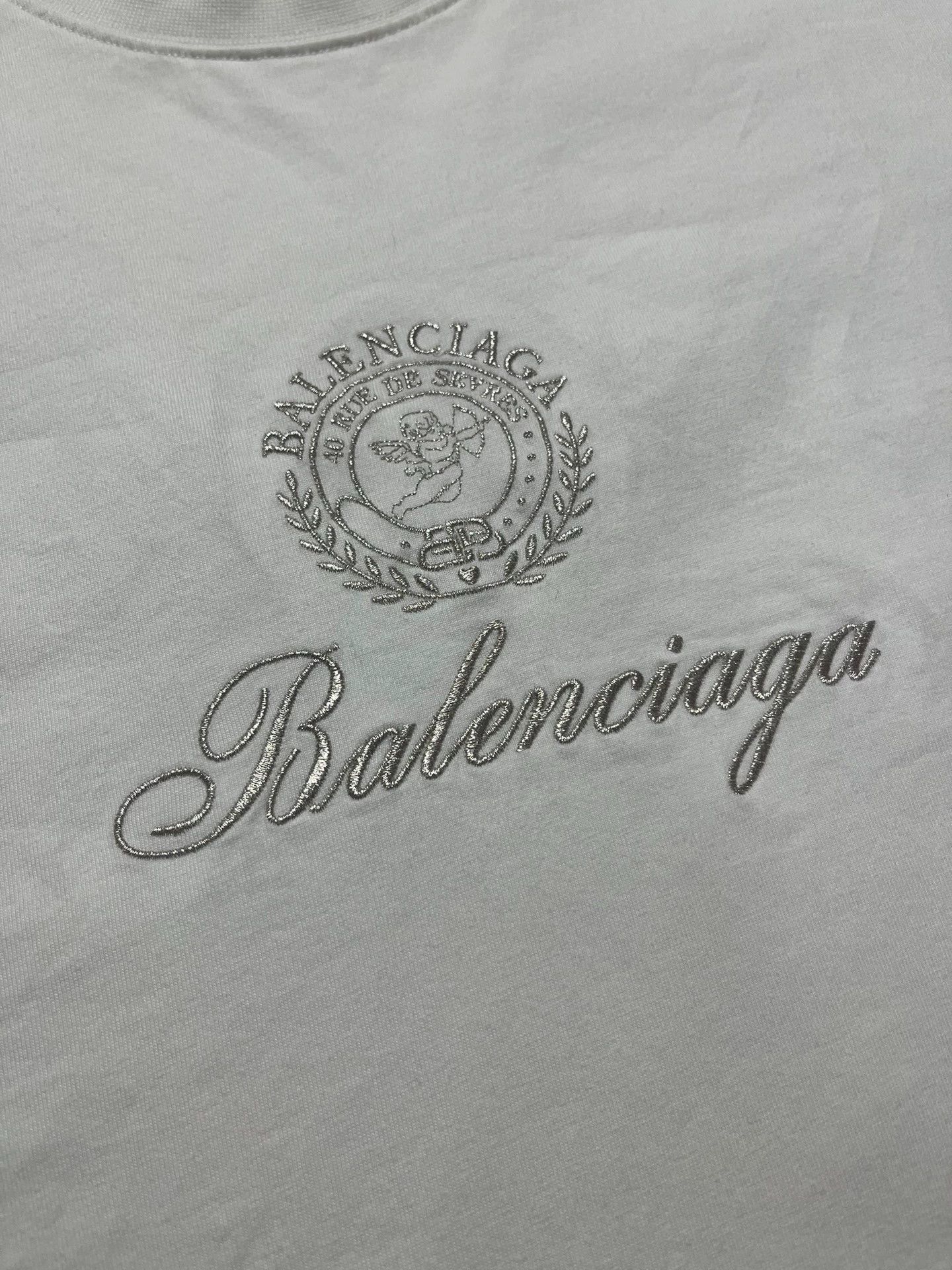 Balenciaga Balenciaga Cupid Embroidered Logo White L Short Sleeve T-shirt Size US L / EU 52-54 / 3 - 3 Thumbnail