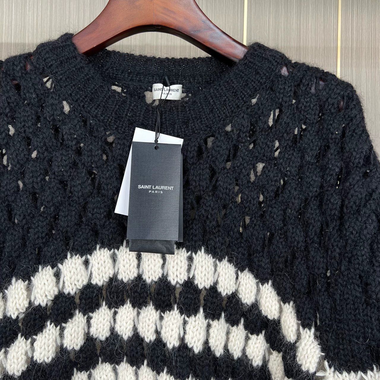 Saint Laurent Paris Saint Laurent Paris Black and white striped hollow sweater Size US XXL / EU 58 / 5 - 3 Thumbnail