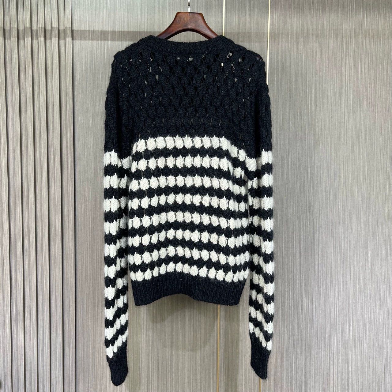 Saint Laurent Paris Saint Laurent Paris Black and white striped hollow sweater Size US XXL / EU 58 / 5 - 2 Thumbnail