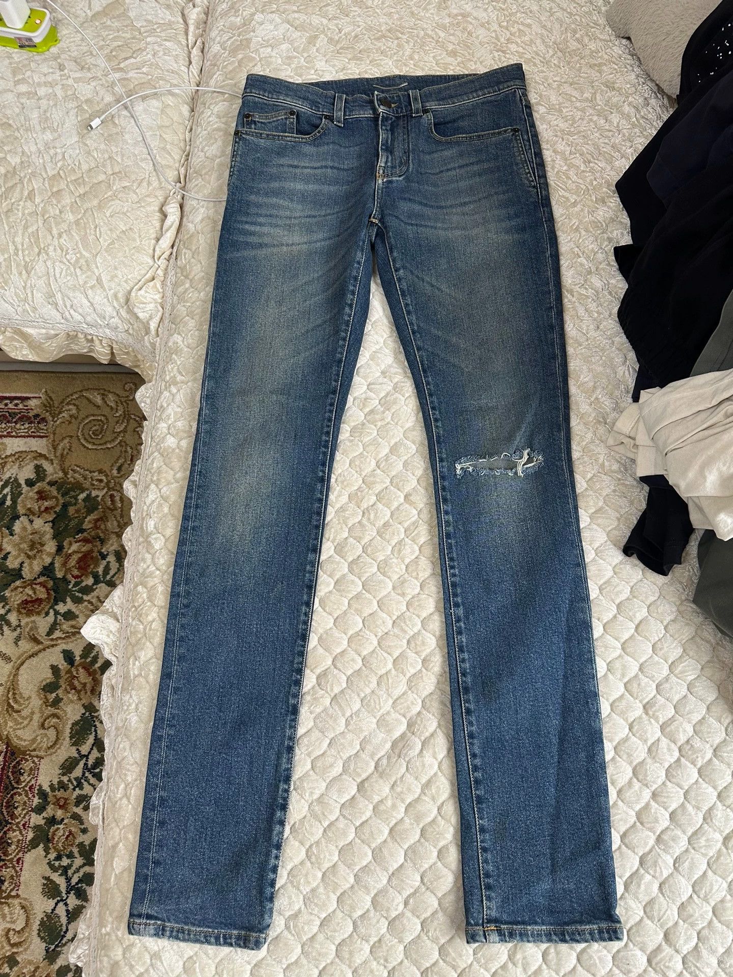 Saint Laurent Paris Saint Laurent Paris D02 Blue Knife Cut Jeans Size US 29 - 3 Thumbnail
