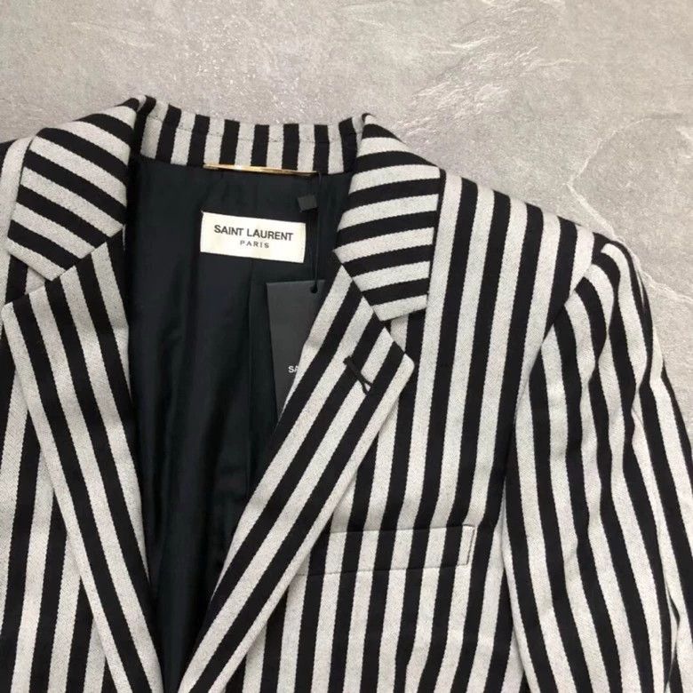 Saint Laurent Paris Saint Laurent Paris Black and white striped wool suit jacket Size US XS / EU 42 / 0 - 2 Thumbnail