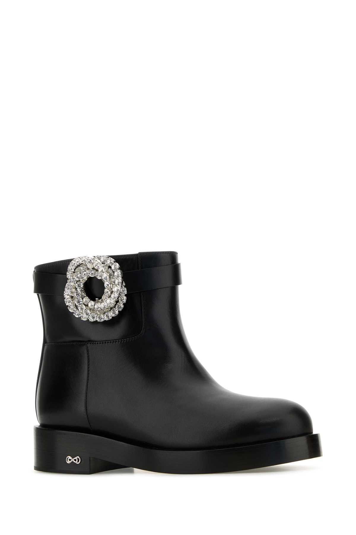 MACH & MACH Black Leather Galaxy Ankle Boots Size US 6 / IT 36 - 2 Thumbnail