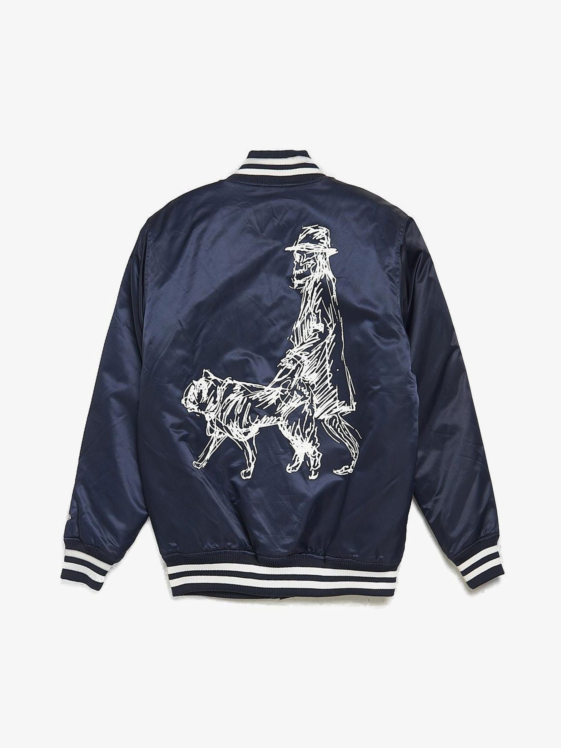 Yohji Yamamoto Navy Logo Embossed Back Printed Nylon Bomber Jacket 