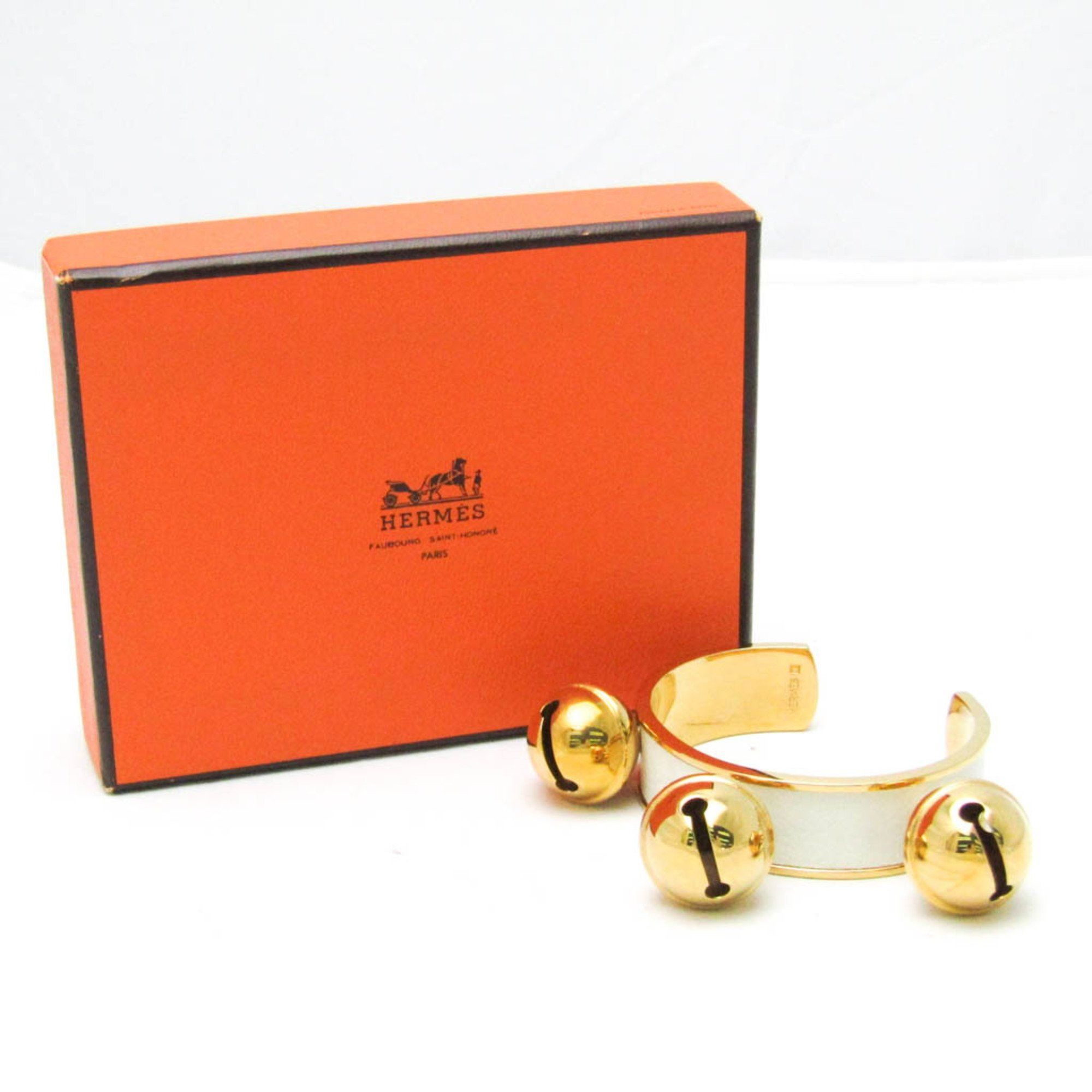 Hermes Hermes Bell Leather,Metal Bangle Gold,White Size ONE SIZE - 10 Thumbnail