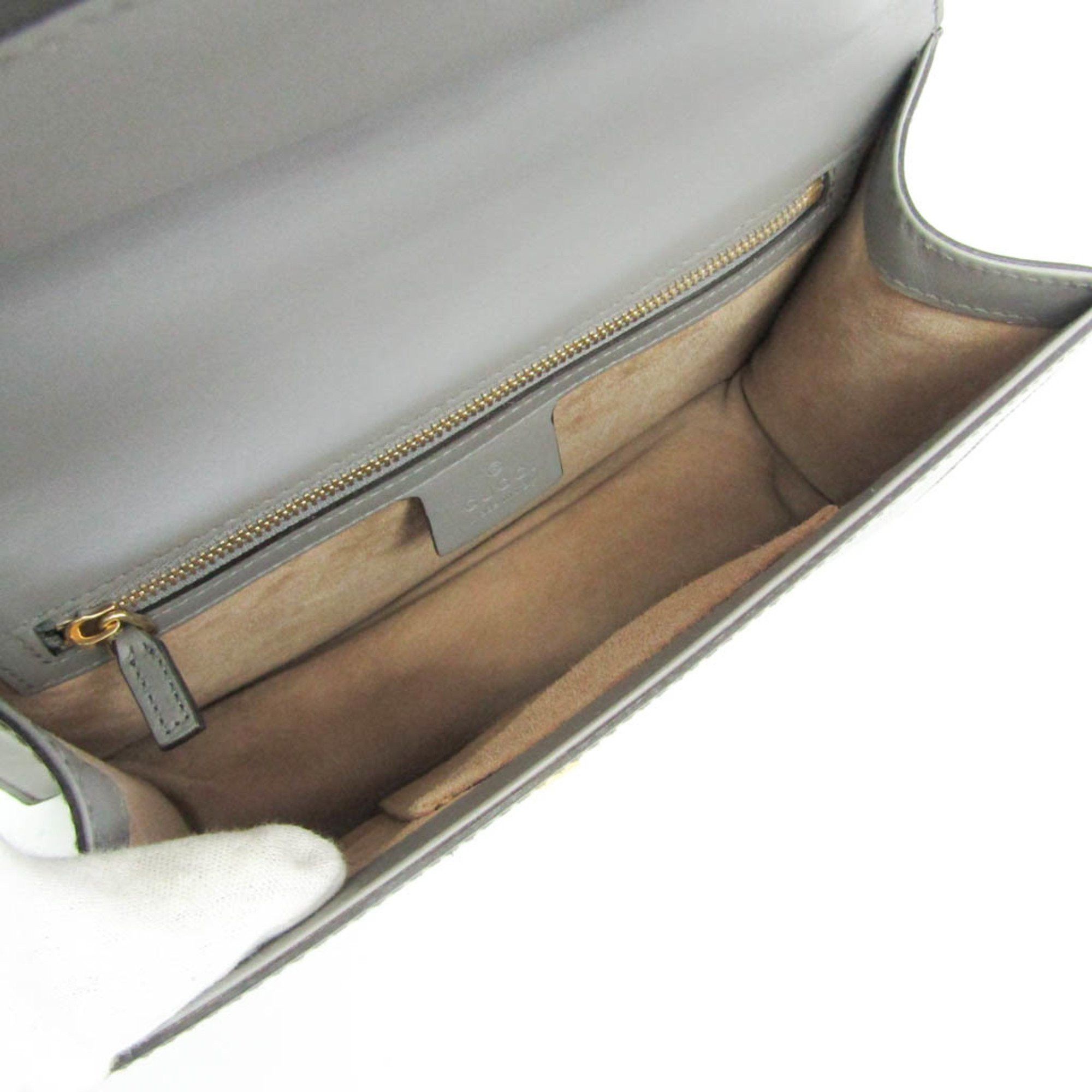 Gucci Gucci Sylvie 421882 Women's Leather Shoulder Bag Gray Size ONE SIZE - 4 Thumbnail