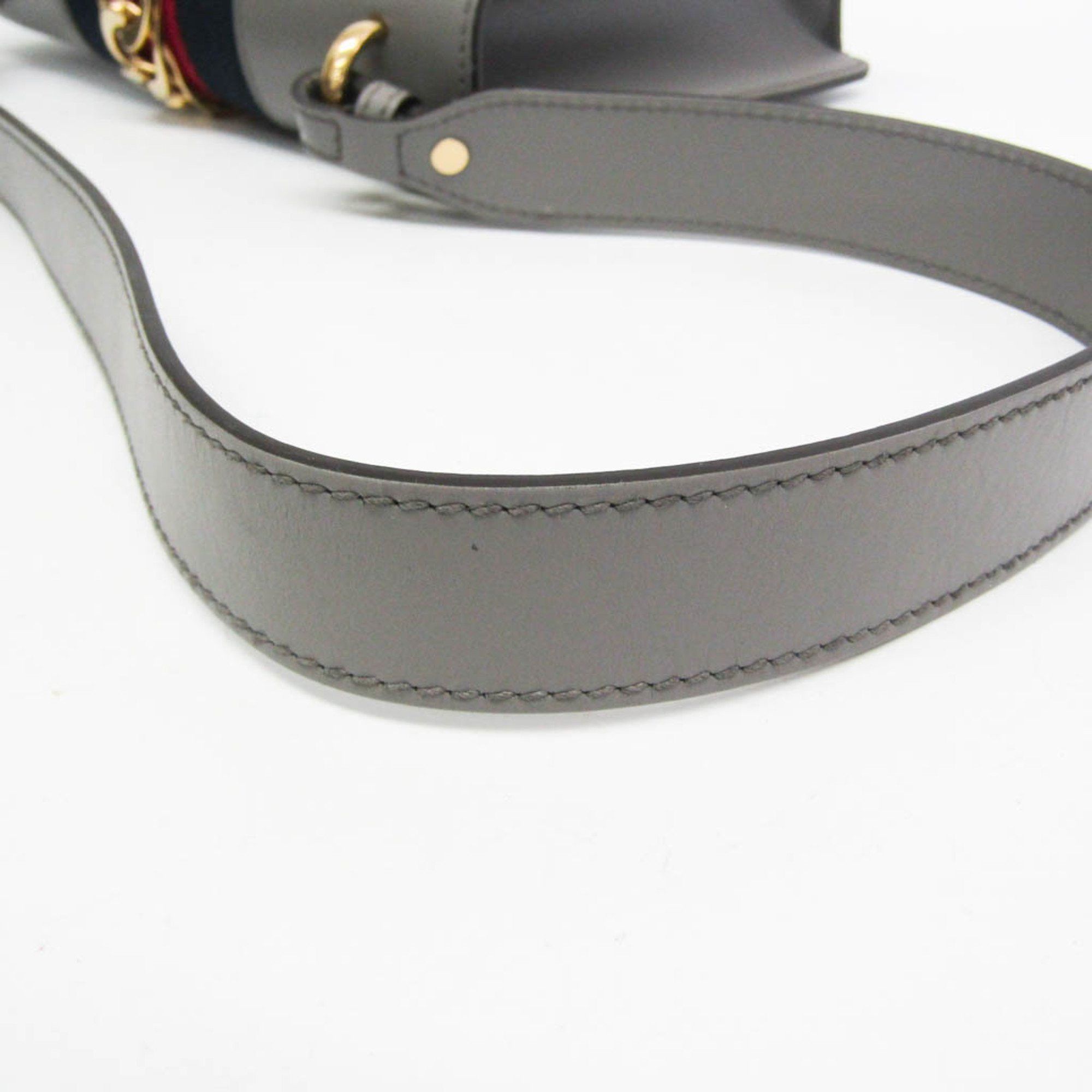 Gucci Gucci Sylvie 421882 Women's Leather Shoulder Bag Gray Size ONE SIZE - 9 Thumbnail
