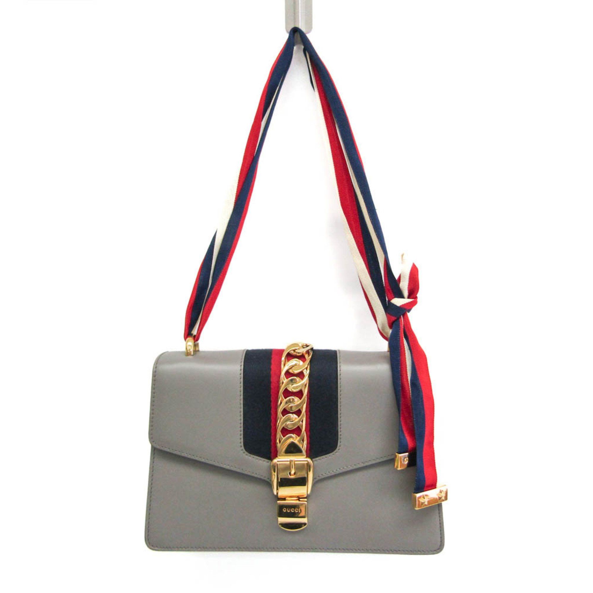 Gucci Gucci Sylvie 421882 Women's Leather Shoulder Bag Gray Size ONE SIZE - 3 Thumbnail