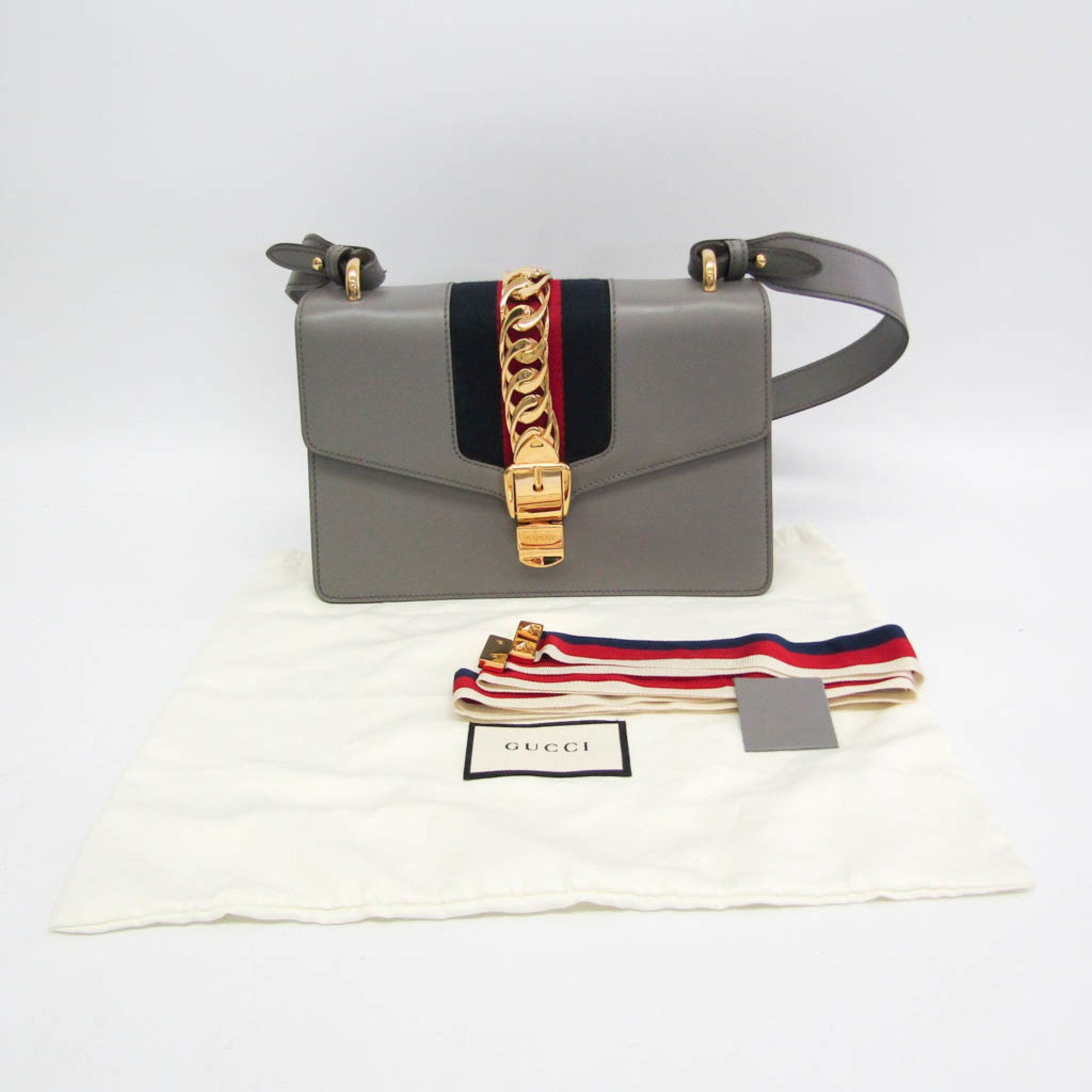 Gucci Gucci Sylvie 421882 Women's Leather Shoulder Bag Gray Size ONE SIZE - 16 Thumbnail