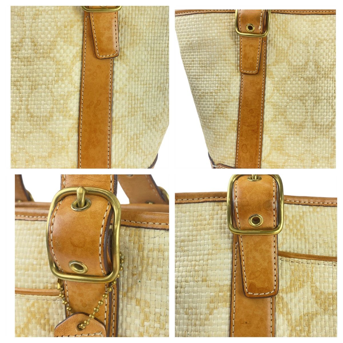 Coach Coach Coach Signature Straw/Leather Tote Bag Natural Material Tote Bag in Very Good Condition Size ONE SIZE - 5 Thumbnail