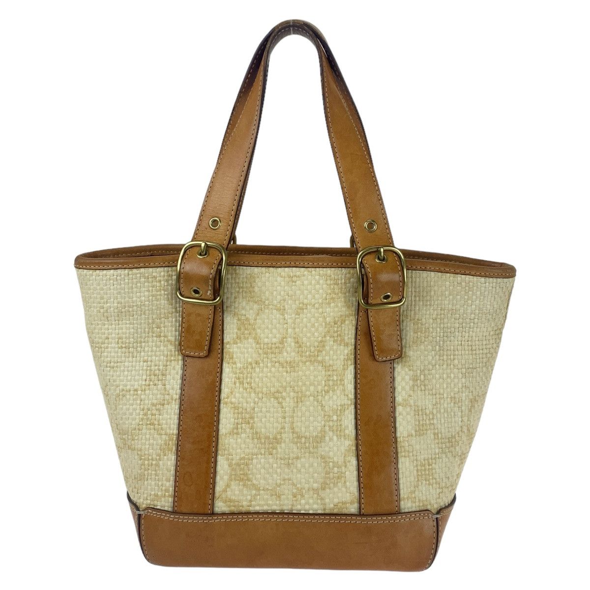 Coach Coach Coach Signature Straw/Leather Tote Bag Natural Material Tote Bag in Very Good Condition Size ONE SIZE - 2 Thumbnail