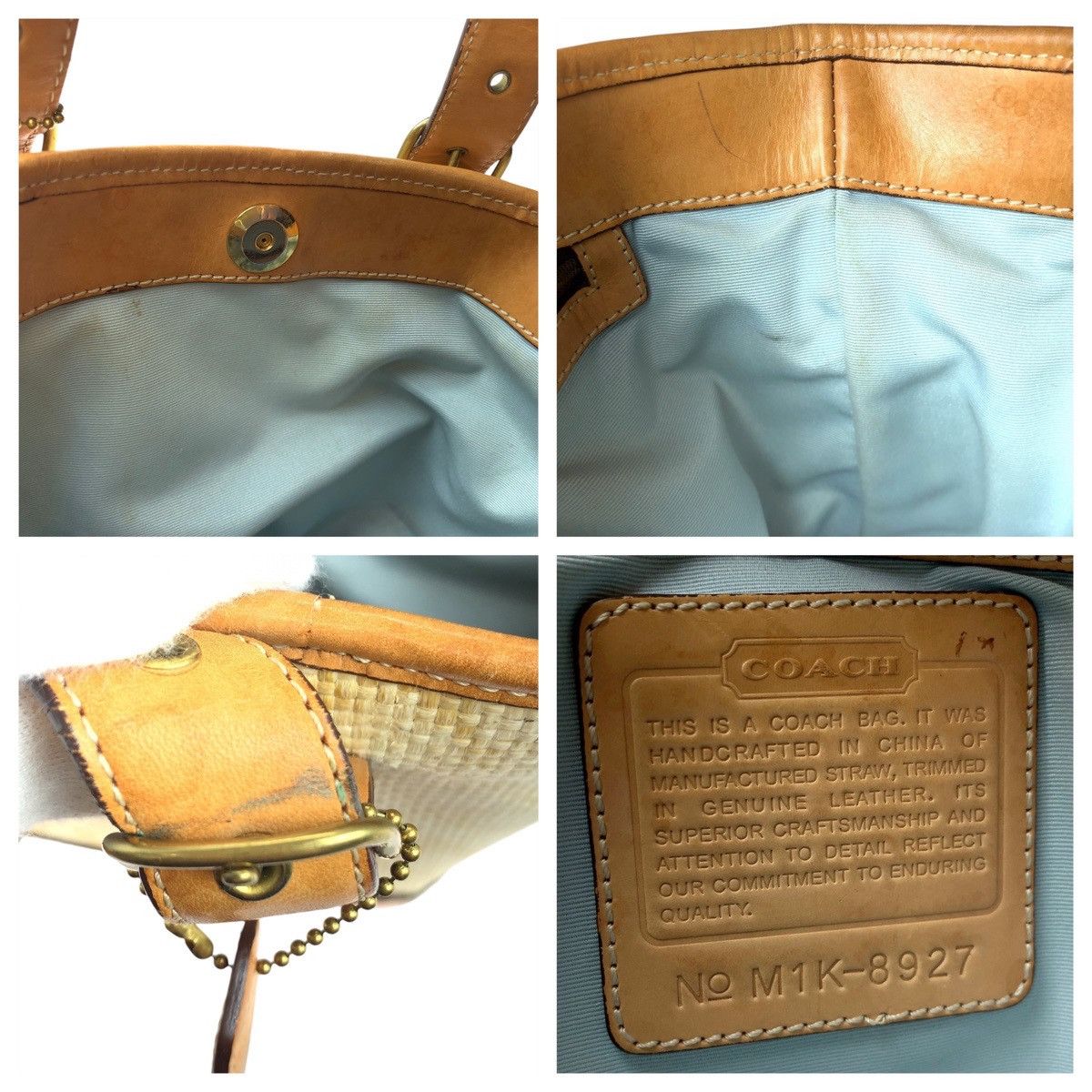 Coach Coach Coach Signature Straw/Leather Tote Bag Natural Material Tote Bag in Very Good Condition Size ONE SIZE - 4 Thumbnail