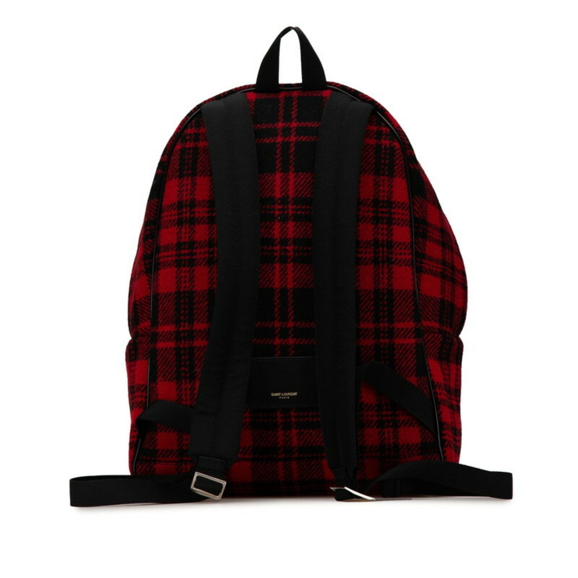 Saint Laurent Paris Saint Laurent Check City Backpack 326865 Red Black Wool Leather Men's SAINT LAURENT Size ONE SIZE - 4 Thumbnail