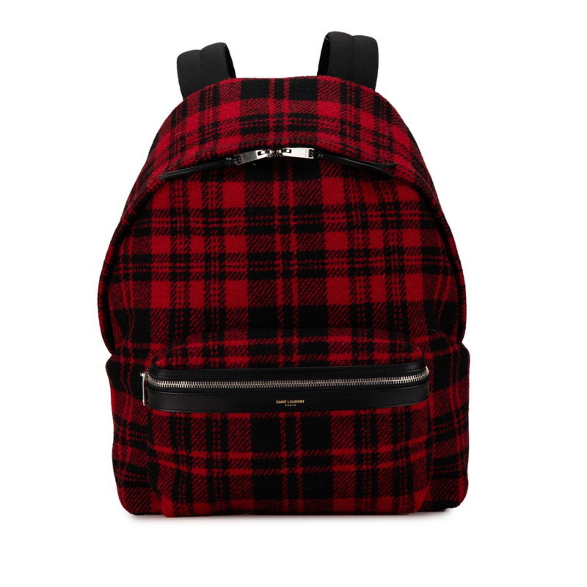 Saint Laurent Paris Saint Laurent Check City Backpack 326865 Red Black Wool Leather Men's SAINT LAURENT Size ONE SIZE - 2 Thumbnail