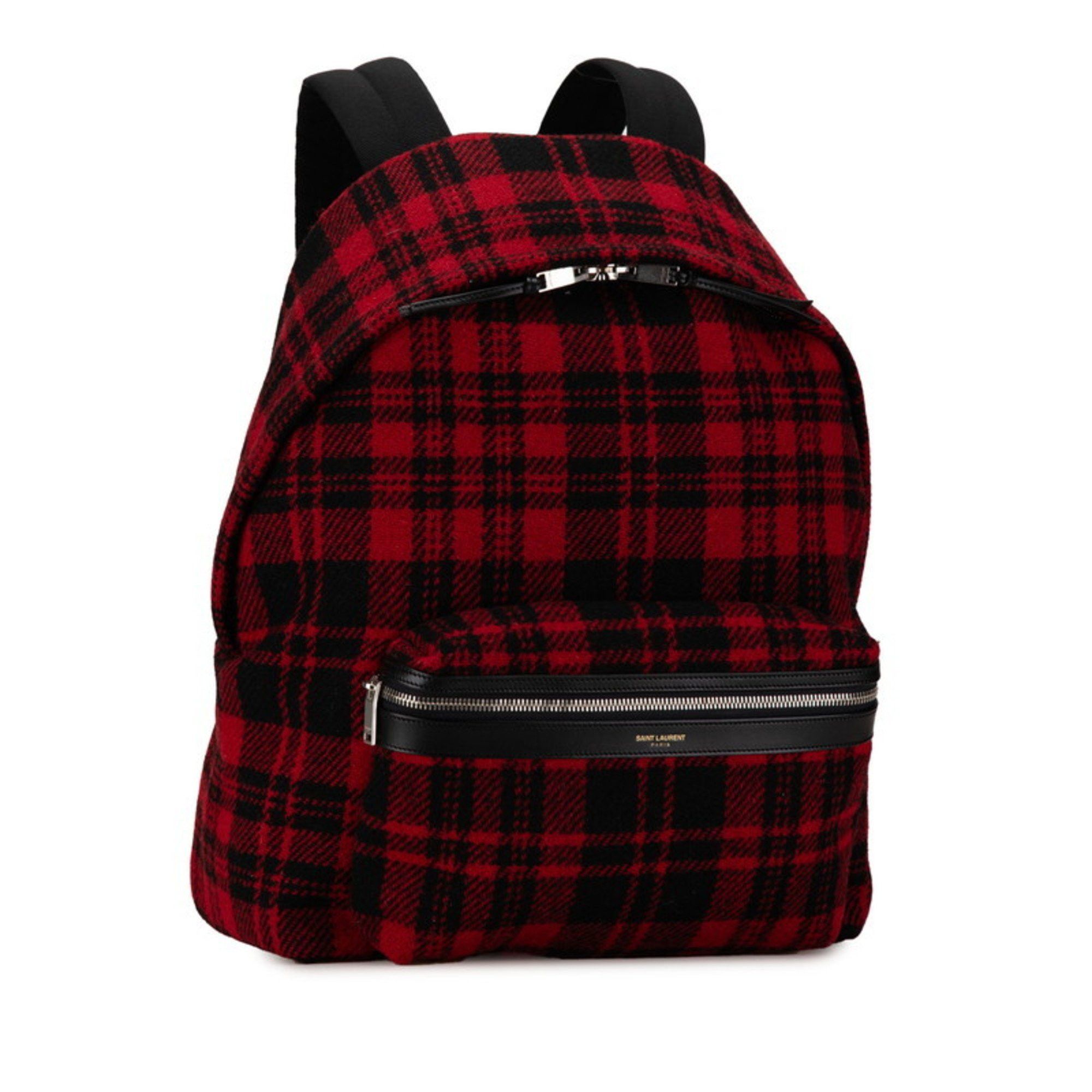 Saint Laurent Paris Saint Laurent Check City Backpack 326865 Red Black Wool Leather Men's SAINT LAURENT Size ONE SIZE - 3 Thumbnail
