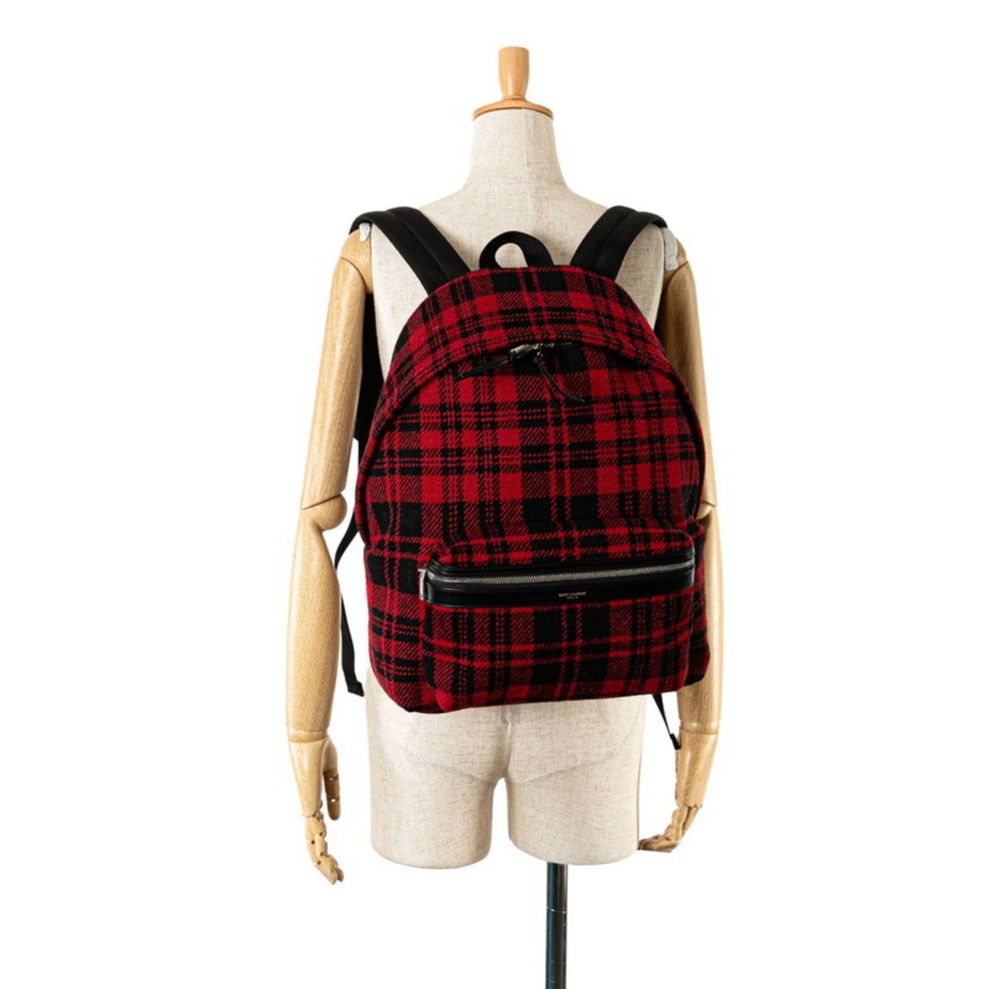 Saint Laurent Paris Saint Laurent Check City Backpack 326865 Red Black Wool Leather Men's SAINT LAURENT Size ONE SIZE - 11 Thumbnail