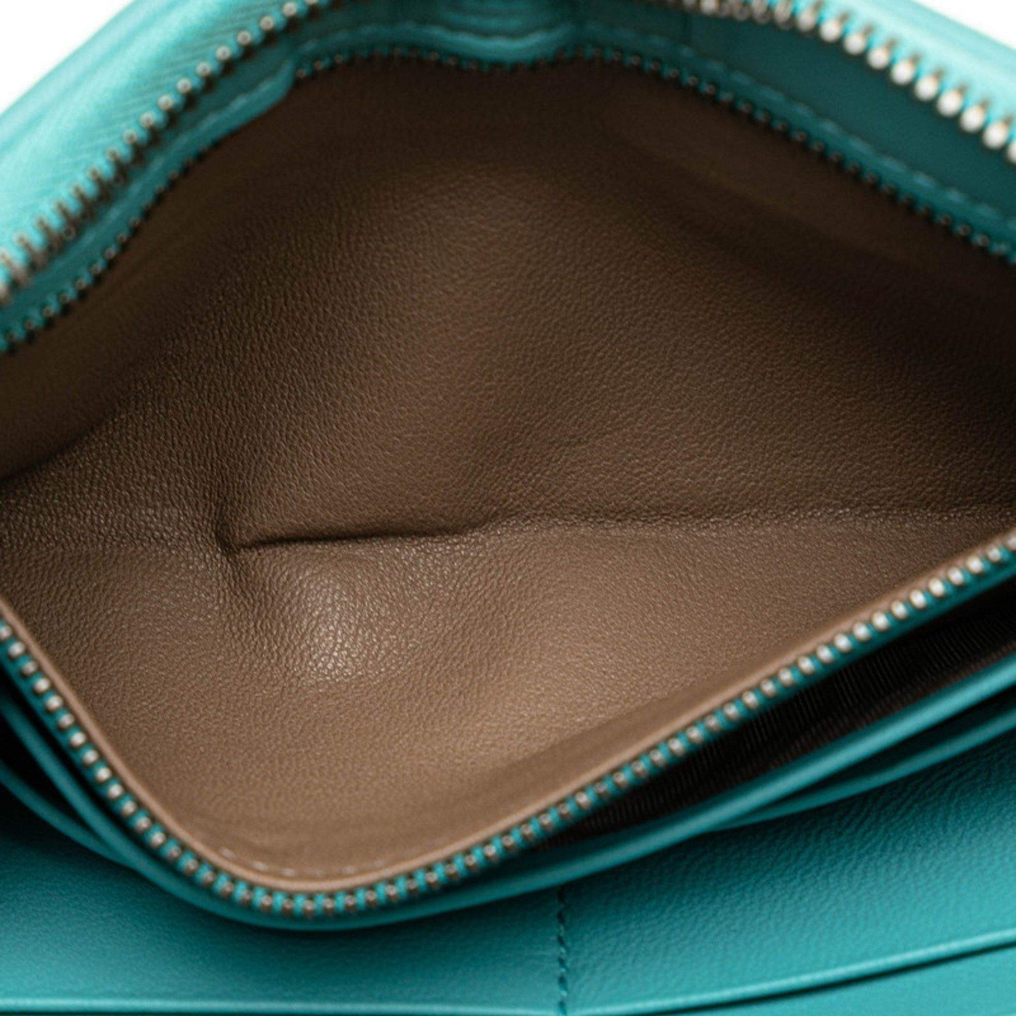 Bottega Veneta Bottega Veneta Intrecciato Round Long Wallet Light Blue Green Leather Women's BOTTEGAVENETA Size ONE SIZE - 8 Thumbnail