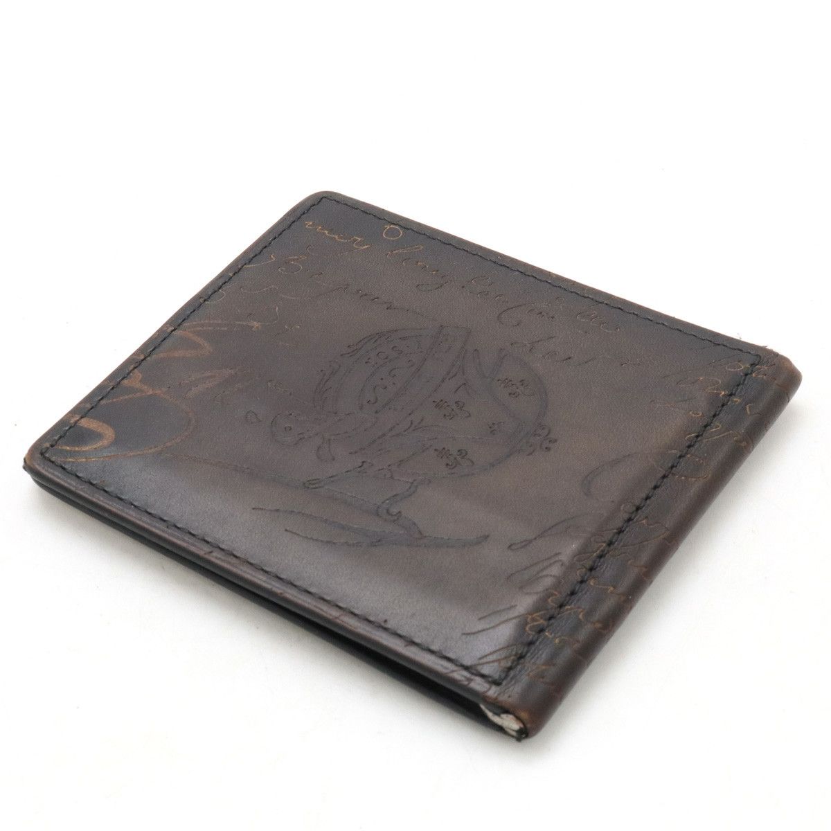 Berluti Berluti Berluti Leather Calligraphy Bifold Wallet Dark Brown Leather Short Wallet in Good Condition Size ONE SIZE - 2 Thumbnail