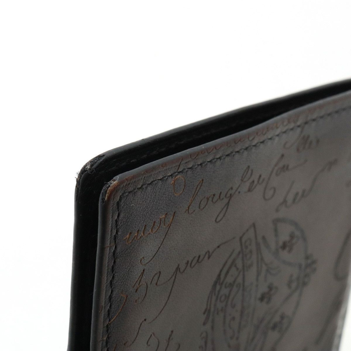 Berluti Berluti Berluti Leather Calligraphy Bifold Wallet Dark Brown Leather Short Wallet in Good Condition Size ONE SIZE - 4 Thumbnail
