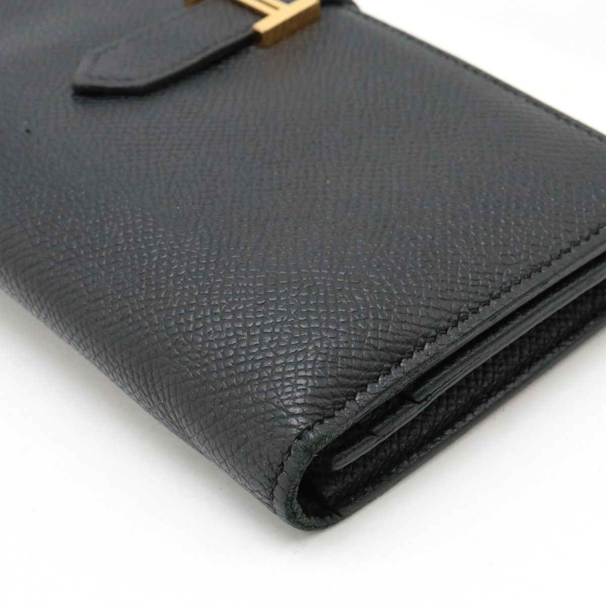 Hermes Hermes Hermes Bearn Souffle Bifold Long Wallet Black Leather Leather Long Wallet in Good Condition Size ONE SIZE - 3 Thumbnail