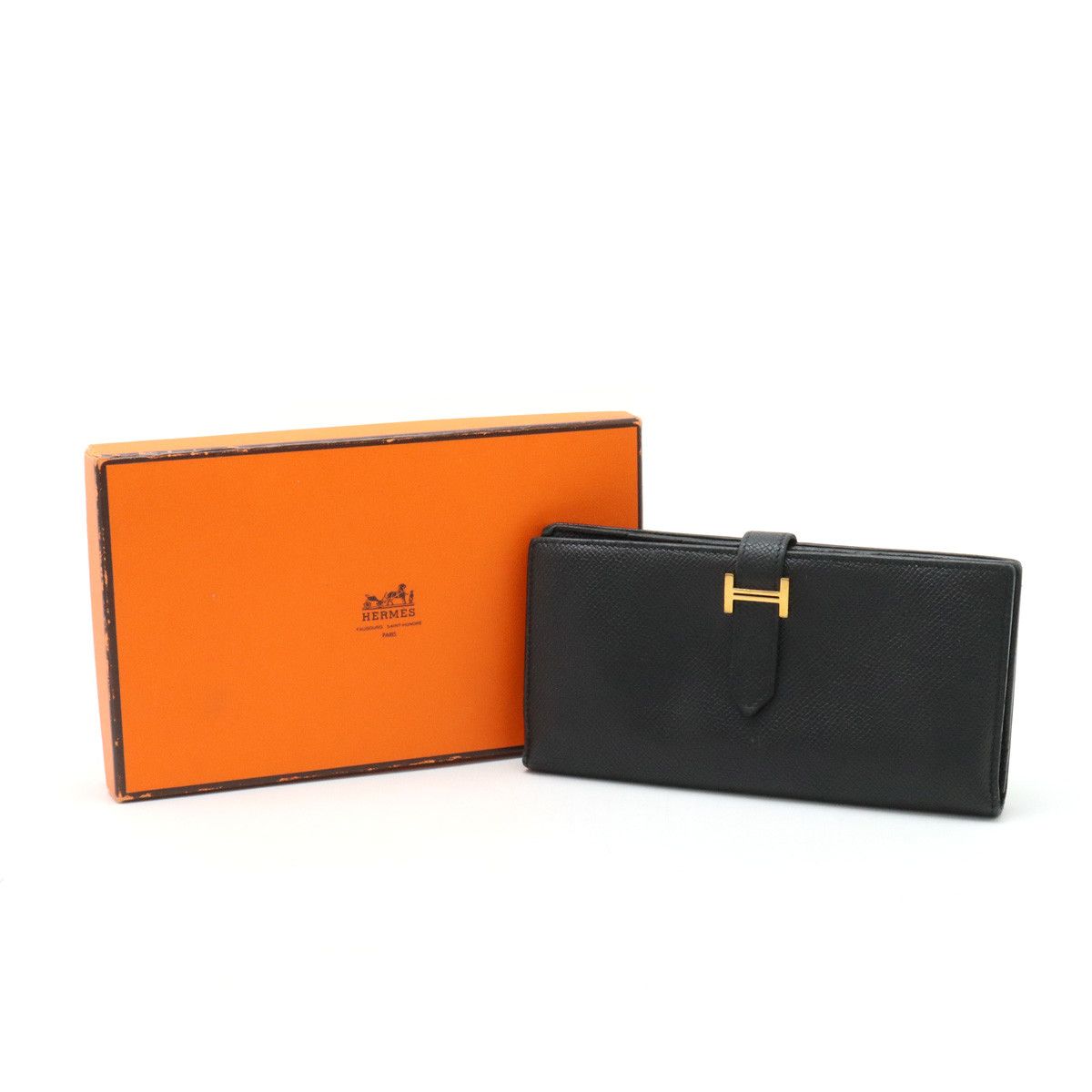 Hermes Hermes Hermes Bearn Souffle Bifold Long Wallet Black Leather Leather Long Wallet in Good Condition Size ONE SIZE - 9 Thumbnail