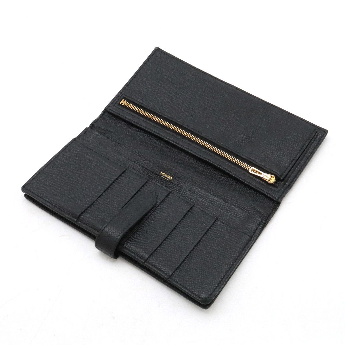 Hermes Hermes Hermes Bearn Souffle Bifold Long Wallet Black Leather Leather Long Wallet in Good Condition Size ONE SIZE - 5 Thumbnail