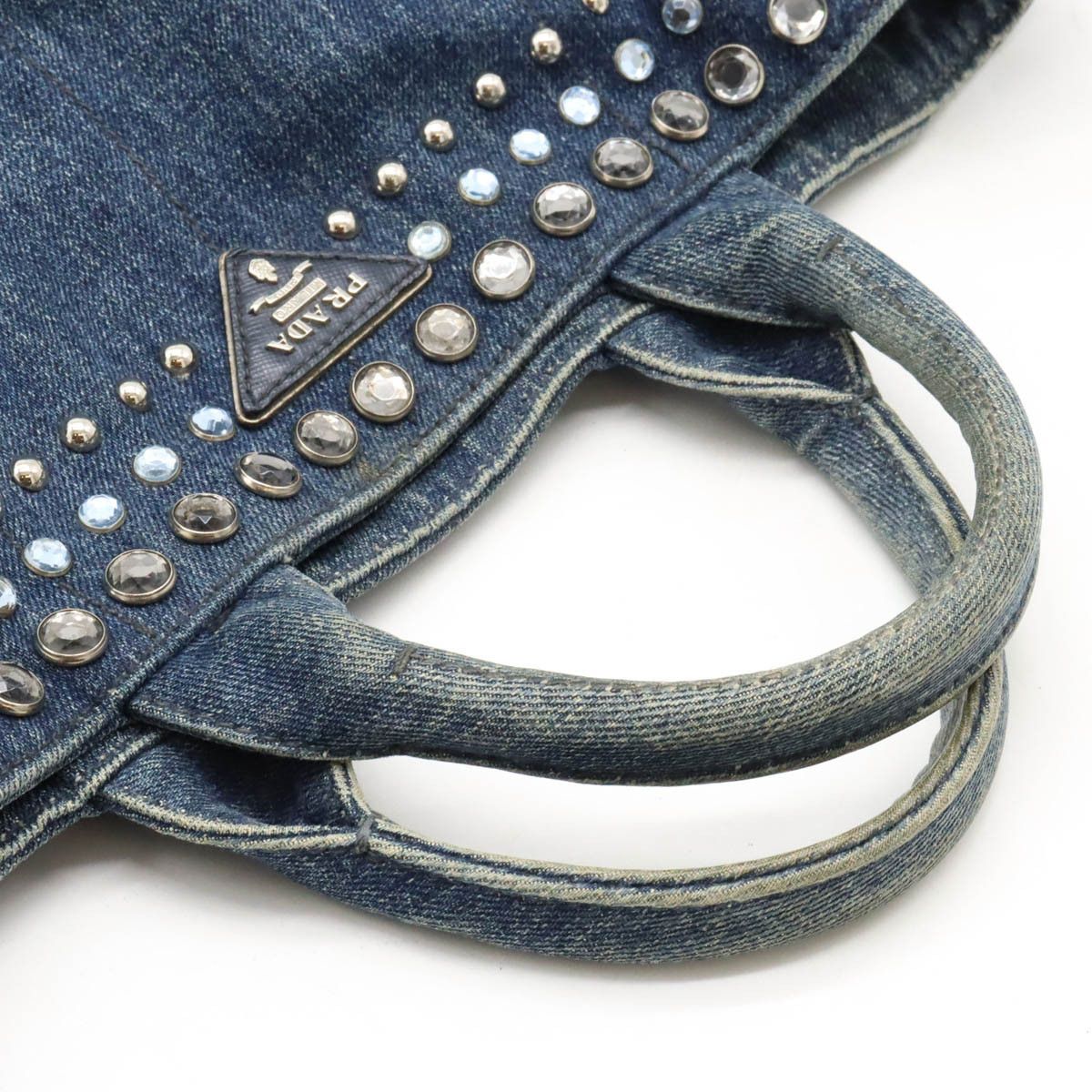 Prada Prada Prada Denim Bijou Studs CANAPA Tote Bag 1BG439 Denim Tote Bag 1BG439 in Good Condition Size ONE SIZE - 4 Thumbnail