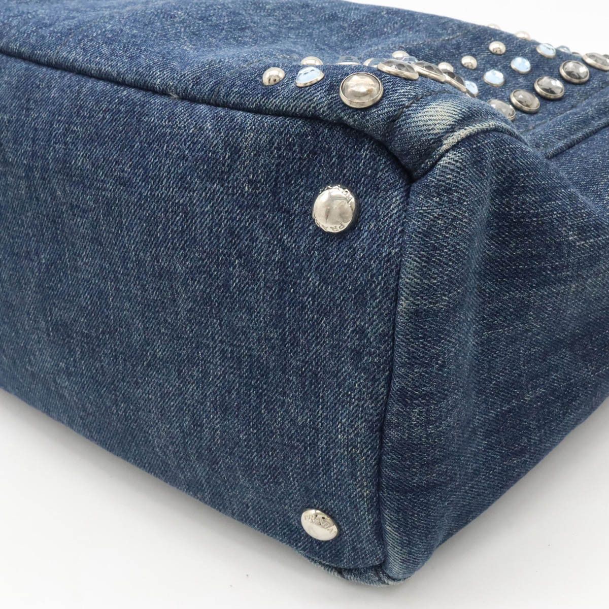 Prada Prada Prada Denim Bijou Studs CANAPA Tote Bag 1BG439 Denim Tote Bag 1BG439 in Good Condition Size ONE SIZE - 3 Thumbnail