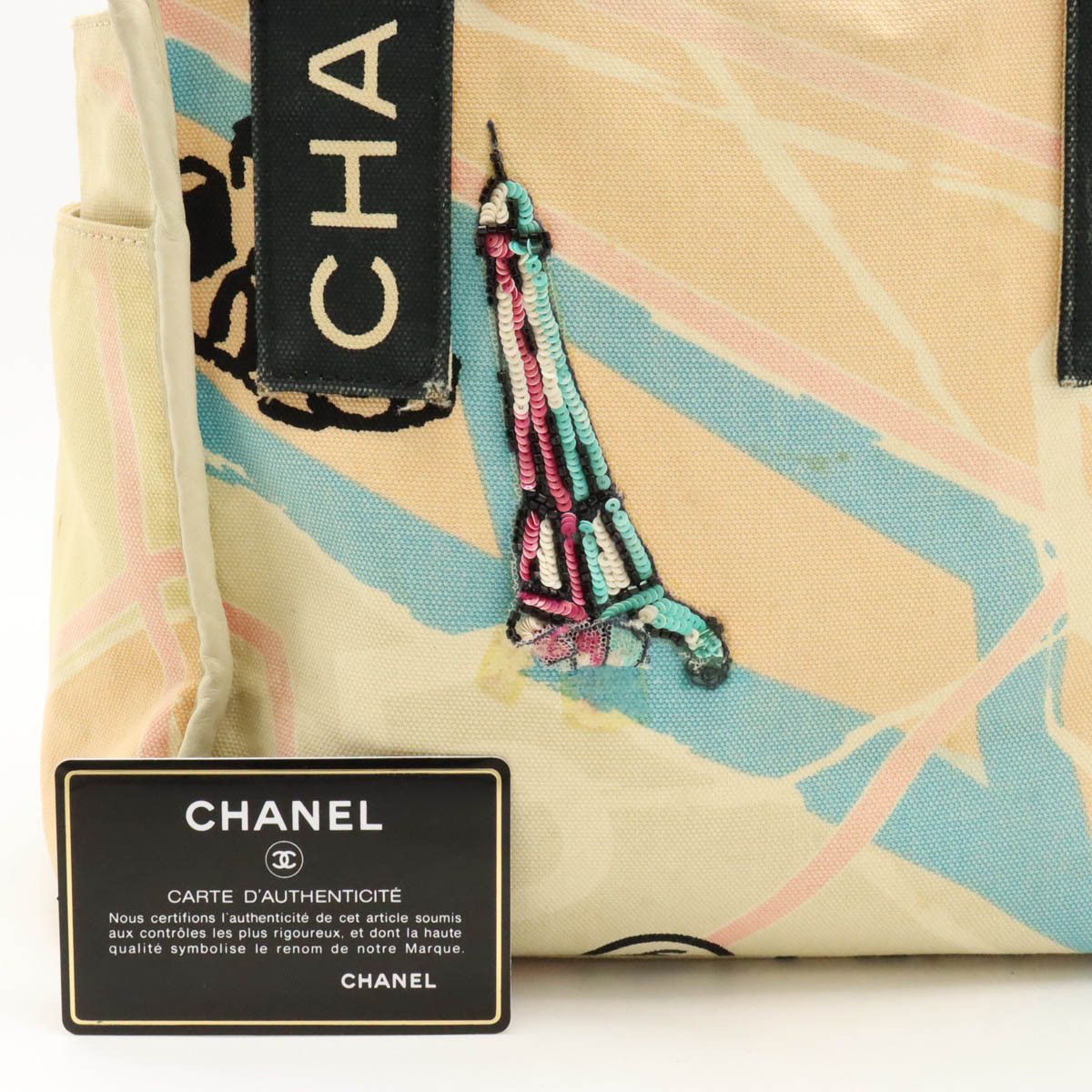 Chanel Chanel Chanel Canvas/Sequin Cruise Line Paris Map Eiffel Tower Tote Bag A30833 Canvas Handbag A30833 in Good Condition Size ONE SIZE - 9 Thumbnail